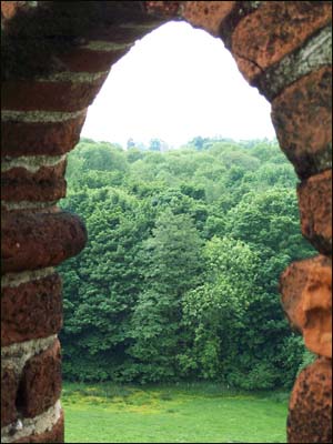 Through the arch on the roof